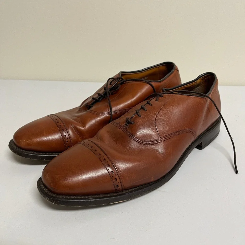 Allen Edmonds Byron Mens 11D Chili Brown Leather Cap Toe Oxford Shoes